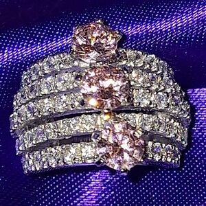 Gorgeous Sterling Silver Multi Stack Pink Clear Ice CZ Vintage Ring Sz 6 1980s
